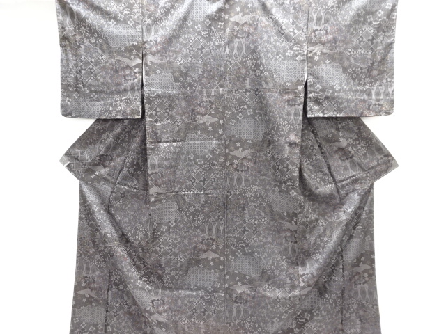 JAPANESE KIMONO / UNUSED / SILK / NISHIJIN / DENSHO TSUMUGI / WOVEN FLORAL PLANTS